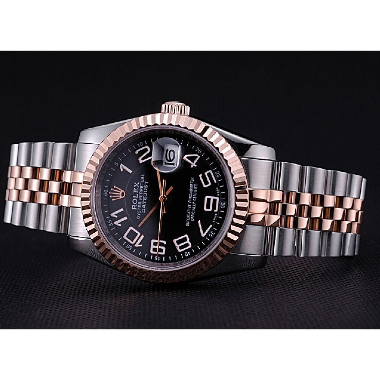 Aaa replica watch Steel DateJust Rolex Black Stainless and Dial Gold Bracelet 622545 0709